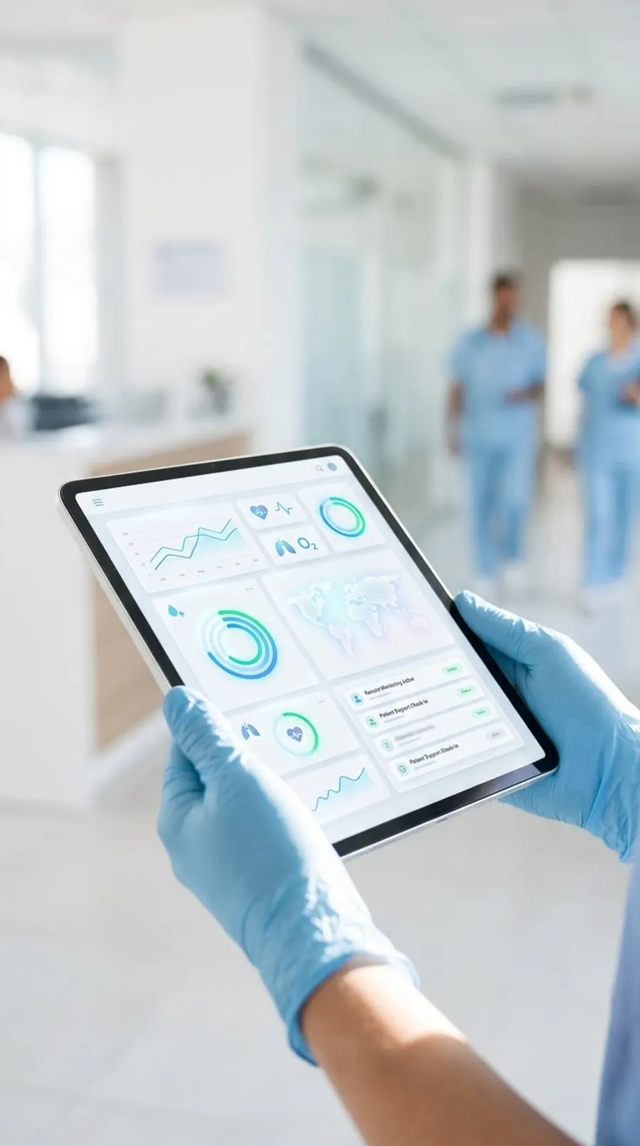 Clinician reviewing a patient monitoring dashboard on a tablet